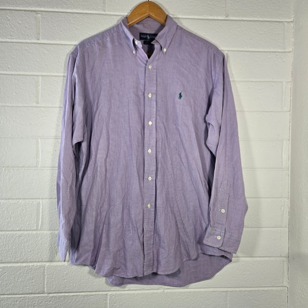 Ralph Lauren Blake Shirt‎ Mens Large Purple Houndstooth Button Down Long Easter